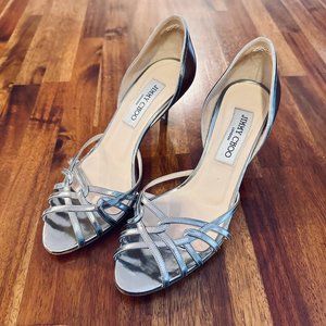 Jimmy Choo Silver Leather Sandals with 2.5" Heel Size 36 Lantern Dorsay Pump